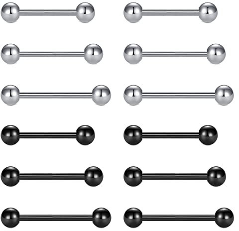 VF VFUN 14G Edelstahl Gerader Barbell Szungenpiercing Brustwarzenpiercing Damen Herren Piercing Körperschmuck Schmuck 14-18mm