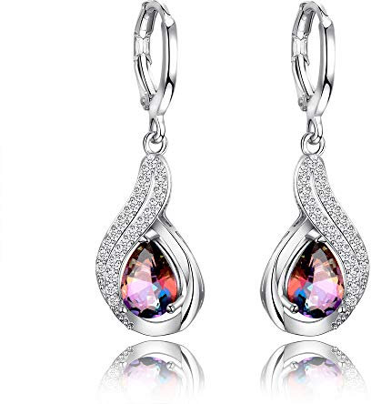 CAZARU Natürliche Regenbogen Feuer Topas Ohrringe Solide 925 Sterling Silber Schmuck Ohrringe Für Frauen Party, Verlobung, Hochzeit Geschenke