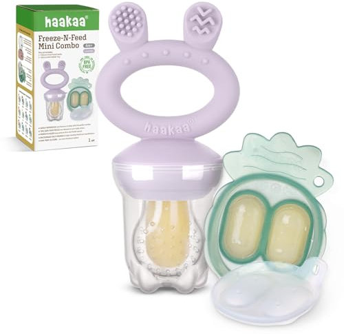 Haakaa Baby Fruit Food Feeder & Mini Freezer Nibble Tray Combo, Breastmilk Popsicle Molds for Baby Cooling Relief, BPA Free Silicone Feeder for Safe Infant Self Feeding, 4 Month+(Lavender)