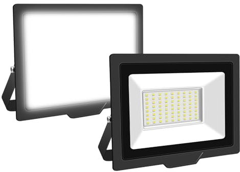 Willpower 2 reflectores LED para exteriores de 50 W 5000 lm, luces LED de seguridad IP66, impermeables, 175 V-265 V, luz blanca de 6000 K, luz de pared para jardín, garaje, patio, cancha