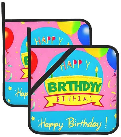 Happy Birthday Balloon Pot Mat Set (set da 2 pezzi), tappetini da cucina resistenti al calore per cottura a microonde, cottura in forno, piatti da portata e barbecue.