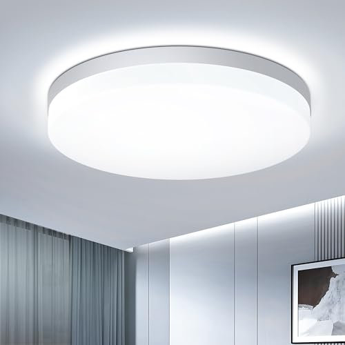 EASY EAGLE Plafon LED Techo, 48W 4800LM 6500K Lámparas de Techo, IP44 Ø30cm Blanco Downlight Plafones para Techo Cocina Pasillo Baño Sala