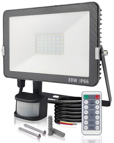 Lulizar 30W Security Lights Security Lights Outdoor Motion Sensor with IR Remote Control, 3000LM, 6500K, IP66 Waterproof LED Outdoor Wall Light for Garden, Backyard, Garage, Doorways