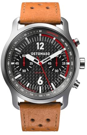 DeTomaso SORPASSO Chronograph Carbon Silver Silber Herren Armbanduhr Analog Quarz Leder Armband Braun