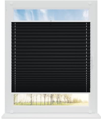 RENA Plissee ohne Bohren Rollos für Fenster | Faltrollos für Fenster & Tür | Plisseerollo nach Maß Verdunkelung | Fenster Rollos für Innen | Jalousie Schwarz 125x120 cm