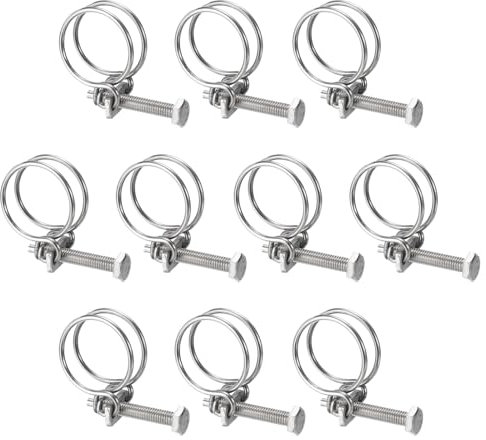 sourcing map 10Pcs Double Wire Hose Clamp, 32-36mm Adjustable Stainless Steel Wire Hose Clips with M8 Bolt for Dust Collection Hose, Pump Hose Pipe