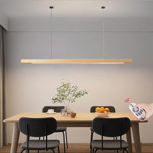 LED Pendelleuchte Holz Esstisch Hängelampe Dimmbar 80CM Hängeleuchte Moderner Linear Höhenverstellbar Designer Kronleuchter für Esszimmer Büro Küchen Wohnzimmer Hängend Lampe Holz