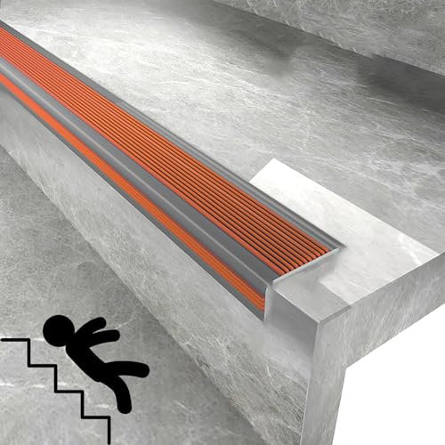 Type L Antiderapant Nez De Marche，PVC Autoadhésif Antidérapan Nez De Marche Profilé D'escalier，Facile à installer et durable，Protégez votre famille et vos amis，Convient aux marches d'escalier(Orange,1