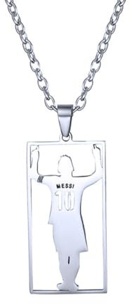 YEHUIMEI 1 Stück Kette Personalisiert Messi Ketten Für Jungs, Anhänger Edelstahl Fußball Star Design Kettenanhänger, Geschenk Für Fußballfans Mädchen Jungen Fussballerin(Silber)