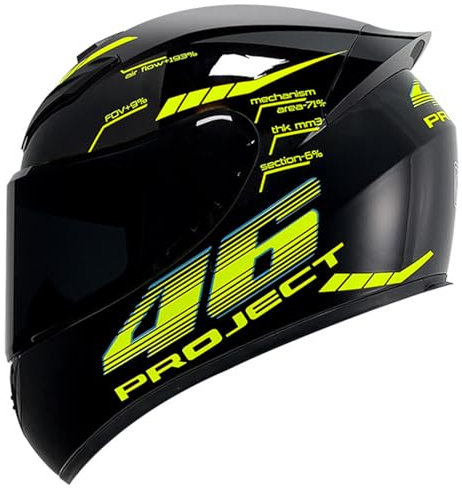 RUYICZB Full Face Motorcycle Helmet with Tinted Visor And Air Vents DOT/ECE Approved Premium Quality And Compact Lightweight Street Bike Motorbike Helmets for Men And Women,Black yellow,M 54~56CM