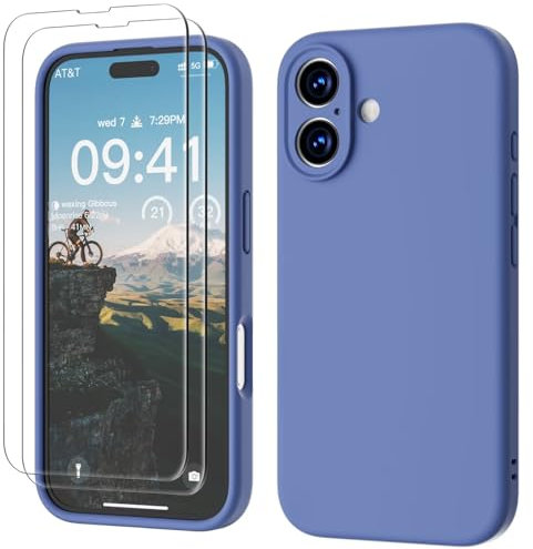 GOODVISH 3 IN 1 for iPhone 16 Case 6.1 inch, Upgraded Camera Protection, 2X HD Screen Protector, Liquid Silicone Anti-Scratch Shockproof Gel Rubber Anti-Fingerprint Phone Case Cover, Ultramarine