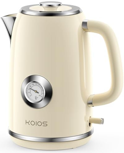 Hervidor eléctrico, calentador de agua caliente de 1,8 L con termómetro, tetera eléctrica retro de 1500 W y hervidor de agua con indicador LED, 100% acero inoxidable, apagado automático y protección