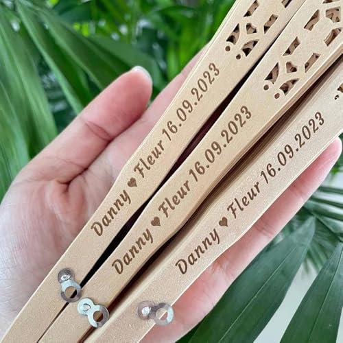 HDLOVE 20pcs Personalized Wedding Engraved Folding Fans, Customized Name Wood Hand Fan With Bride&Groom's Name And Date, Baby Party Decor For Guest, Summer Hand Folding Fans Party Decor