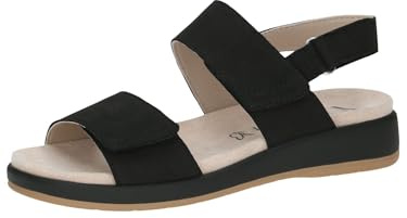 CAPRICE Damen Sandalen flach aus Leder mit Klettverschluss, Schwarz (Black Nubuc), 38 EU