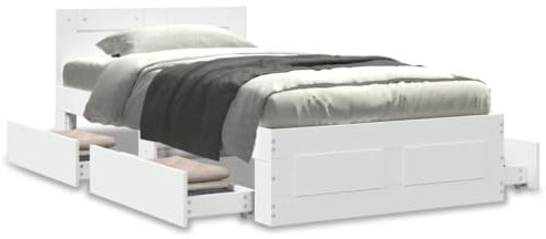 vidaXL - Bed Frame with Headboard/Slatted Base/Storage Drawers - Small Single 75x190 cm Engineered Wood White - Perfect for Bedroom