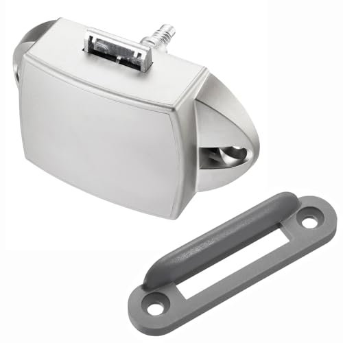 SOTECH Serrure à poussoir pour montage en saillie 77 x 44,5 x 21 mm, aspect inox, Serrure à poussoir pour meuble pour bateaux et caravanes