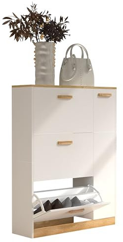 VCM Holz Regal Kipper Schuhregal Schuhschrank Schuhkipper 3 Klappen 1 Drehtür Halom L Weiß