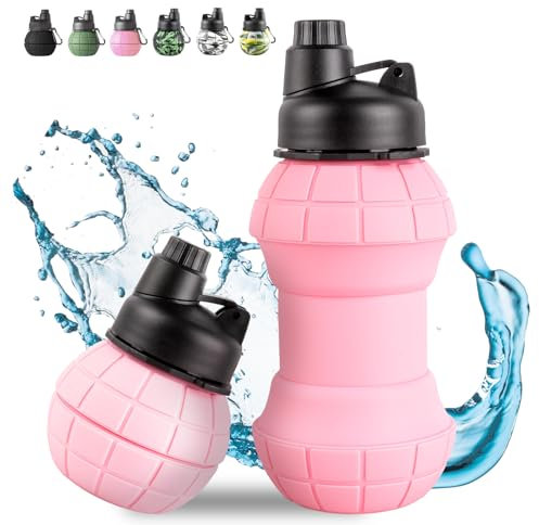 COCTN Collapsible Travel Grenade Water Bottles, 550ml Silicone Foldable Grenade Type, Leakproof Portable Expandable for Travel, Outdoor Sports, Cycling, Hiking, Camping