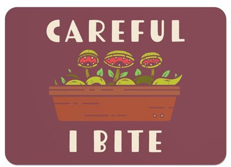 Careful I Bite Venus Trap Fly Plants Pot Gardening Rubber Placemat, Large, 39.5 x 28.5 cm, Red