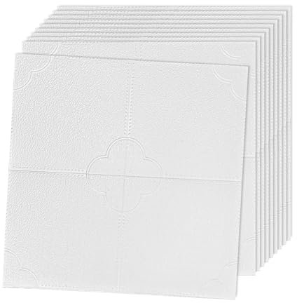 JOLOV 3D Wall Panels, Pack of 12 Tiles Wall Panels, Waterproof, Heat Resistant, 19.7 x 19.7inch PVC Wall Panel, Matt White Diamond Design 32 Sq Ft,for Living Room,Hotel Lobby,Game Room (Blocks)