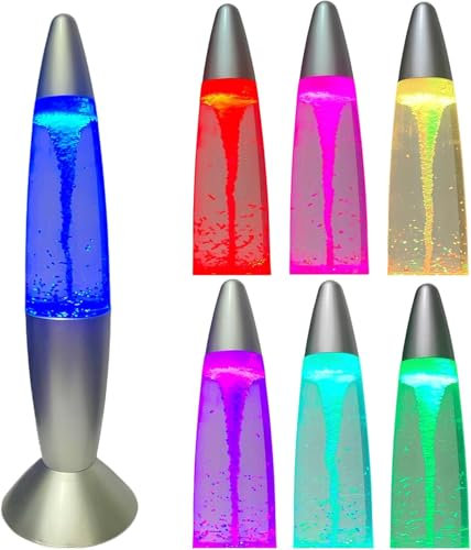 CELLUSTOP Lavalampe LED, mehrfarbig, 6 Farben – Magma-Lampe LED – Tornado-Rakete – Magma-Lampe Lava – robustes Glas – 35 cm – Batterien oder USB – LED-Beleuchtung in 6 alternativen Farben