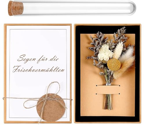 W&H Hochzeit Geldgeschenk Set,Hochzeitsgeschenke für Brautpaar, Hochzeitsgeschenk Inklusive Trockenblumen, Reagenzgläser Glas, Grußkarte, Geschenkbox