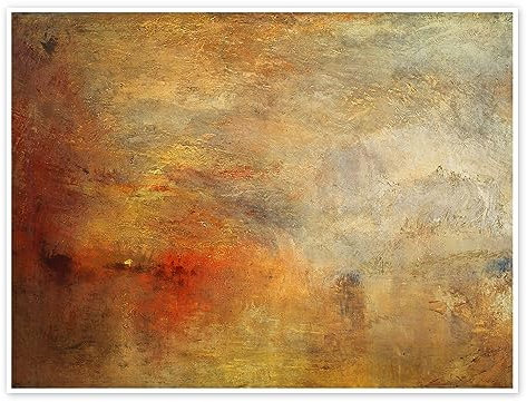 Sunset over a lake Poster by Joseph Mallord William Turner 70 x 50 cm Brown Wall art Wall decor