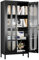 Aobabo Metal Storage Cabinet with 2 Glass Doors and 3 Adjustable Shelves - 155cm High Black Kitchen Storage Cabinet, 4-Tier Tall Steel Display Cabinets for Kitchen, Living Room,Assembly Required