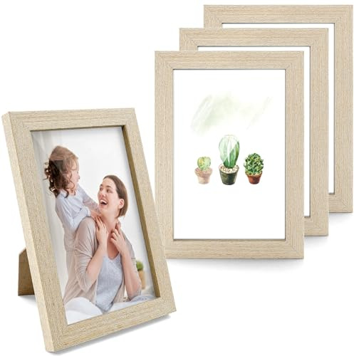 Dreamark Bilderrahmen 10x15 cm 4er-Set, Hochwertige MDF-Holzrahmen in Naturoptik, Mit Acrylglas und Drehverschluss, Für Wandmontage oder Tischaufstellung, Geeignet für Fotos, Postkarten & Bilder