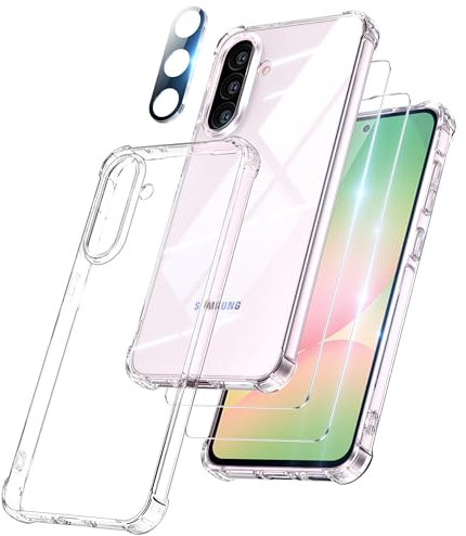 FLLAO 4 en 1 Coque pour Samsung Galaxy A56 5G avec 2 Verre Trempé et 1 Caméra Protecteur, [Coussin d'air Intégré] Antichoc Antirayures Bumper Protection Housse pour Samsung A56 5G, Transparent