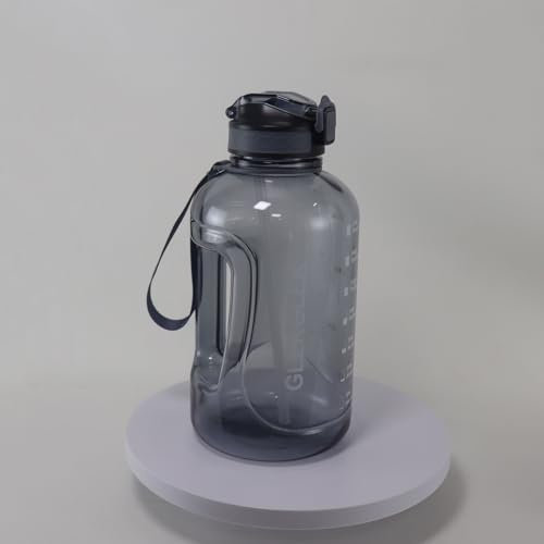 GLEKGLEK Botella Agua Gimnasio a Prueba de Fugas, Botella Agua 2 Litros con Pajita, sin BPA, para Entrenamientos, Senderismo, Oficina y Camping (Gris)