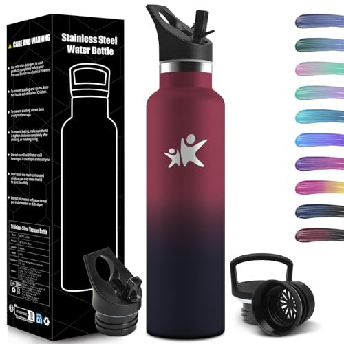 HoneyHolly Bouteille Isotherme 1L, étanche sans BPA, Gourde Isotherme, Double Paroi, Bouteille, 18/8 Acier Inoxydable, Gourde INOX, avec Paille, Termos pour Sport, Randonnée, École, Bureau