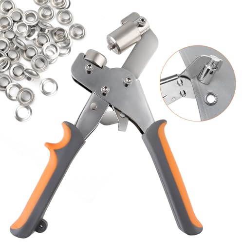 Ojjwgeyu Ösenzange Set, Profi Ösenzange mit 300 Ösen (Ø 6mm), Magnetische Ösenpresse aus Kohlenstoffstahl Planenösen Set mit ösen für planen, Stoffe, PVC-Banner (6MM)