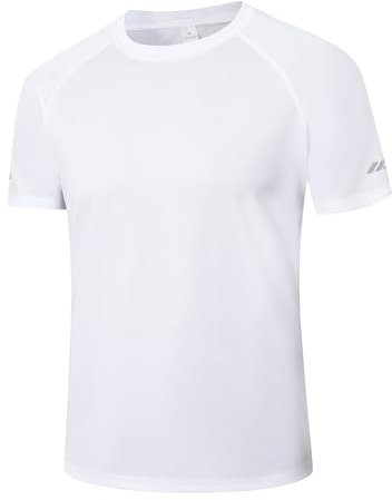 Cimic Men's T-Shirts Quick Dry Gym Tops Short Sleeve Sport Moisture Wicking Shirts Running Breathable Workout Athletic Tshirts(T5020-White-M)
