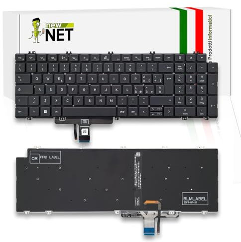 new net - Tastiera Compatibile con dell Precision 3560, 3561, 3570, 3571, 3580, 3581, 7670, 7680, 7770, 7780 [Senza Frame - Colore Tasti Nero - Retroilluminata - Layout ITA]