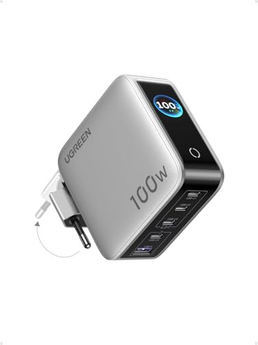 UGREEN Nexode Pro 100W Chargeur USB C Rapide 5 Ports avec Écran TFT GaN II | Compatible avec iPhone 17 Pro Max Air 16 15 14 13 12 11 Galaxy S26 S25 S24 Pixel 10 9 iPad MacBook Neo Air Pro M5 M4 M3 M2 M1