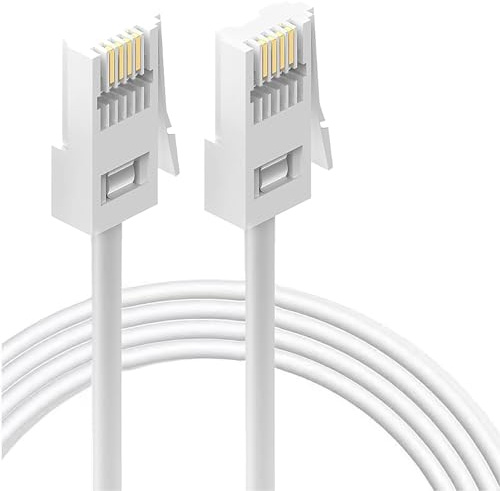 HAWAKA BT Telephone Cable, Male to Male Telephone Wire, BT Socket to Modem, Fax Machine, 6P4C Plug Landline Phones Cable for Home & Office (White, 2M-2PC)