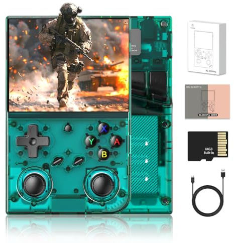 RG35XX Pro Retro Console di gioco portatile, schermo IPS da 3,5 pollici Linux OS integrato 64G+128G TF Card, console per videogiochi retrò, batteria da 3200 mAh (nero)