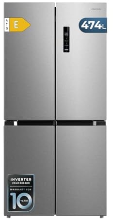 Cecotec Frigorifero 4 Porte Total No Frost di 474L Bolero CoolMarket 4D 474 Inox E. Altezza 177,5cm, Larghezza 83,3 cm, Classe E, Ultra Silenzioso, Illuminazione LED, Compressore Inverter Plus, Inox