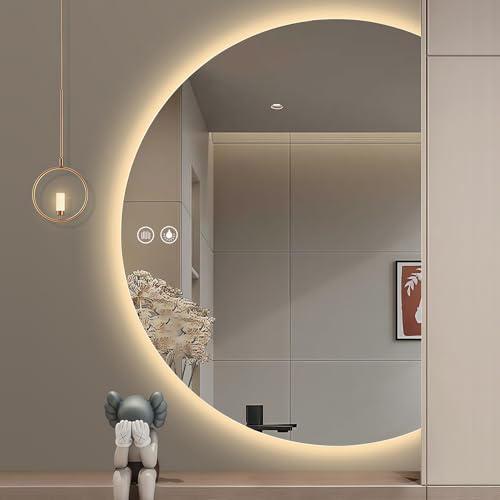 GXSDYYDS Spiegel Bad Mit Beleuchtung,100×70cm LED Badspiegel mit Antibeschlag, Modern Halbrunder Badezimmerspiegel Wandspiegel mit 3 Farben Dimmbar&Memory-Funktion, IP44