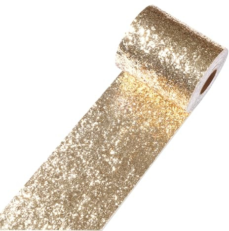 Decotalk Glitzer Bordüre Selbstklebend Champagnergold Borde 10X600cm Tapetenborde Selbstklebend Wandbordüre Möbelfolie Champagne für Tisch Schränke Kommode Gold Glitzerfolie fur Schlafzimmer Bad DIY