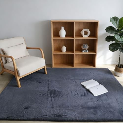 LIHUANE Kurzflor Teppich 300 x 500 cm Waschbar Flauschig Weich Einfarbig Modern Einfarbiges Teppich mit Anti-Rutsch-Unterseite für Schlafzimmer, Luxuriöse Raumdekoration, Grau