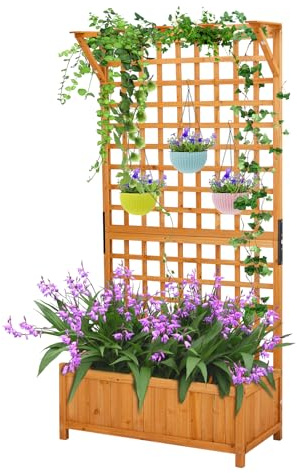 Outopee Garden Planter with Trellis, Wooden Raised Beds for Climbing Plants, Vines, Flowers, Outdoor Planter Box with Drainage Holes, 90 * 44 * 184CM, Orange