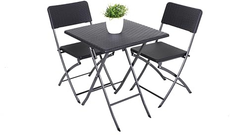 DELUKE Balkonmöbel-Set Kamil 3-TLG. Rattan-Optik - Kunststoff, Schwarz | Balkon-Set Gartenmöbel-Set Sitzgruppe für Balkon Balkonstuhl Balkontisch