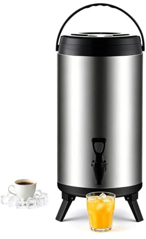 12L Tap Hot Water Holder, Stainless Steel Beverage Dispenser | insulated stainless steel bucket with Folding Feet, Double Walled Insulated Thermal Catering Urn for Restaurant Party Home