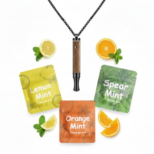 Rauchentwöhnung Atemstick, Wiederverwendbar Holz Rauchentwöhnung Kette mit 9 Nikotinfreie Filter(Minze+Zitrone+Orange), Premium Zigarettenersatz & Rauchfrei Hilfsmittel mit echtem Widerstand