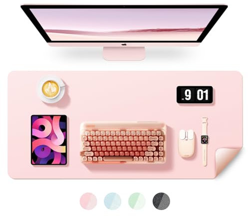BUBM Schreibtischunterlage 90x43cm, Premium Leder Mauspad, Rutschfeste Tischunterlage Schreibunterlage, Multifunktionales Office Mousepad Schreibtisch Zubehör für Büro & Homeoffice (Rosa)