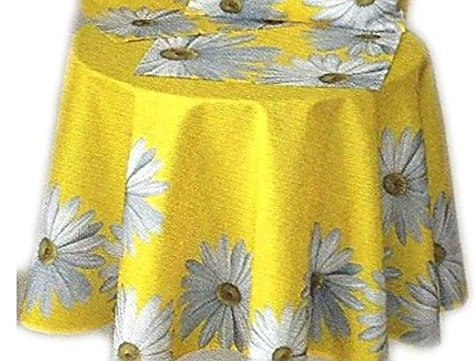 Raebel OHG Tischdecke Rund 150 cm Sonniges Gelb Pflegeleicht Margeriten Frühlingsdecke Tischtuch Gartendecke (Gelb)