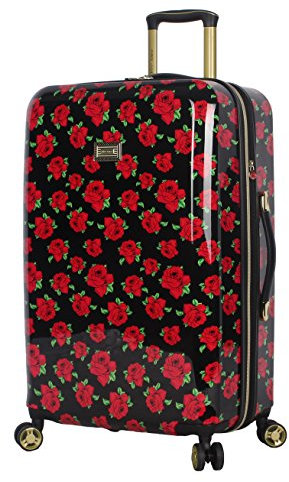Betsey Johnson 66 cm (26 Zoll) Gepäckkollektion – erweiterbarer kratzfester Hartschalenkoffer (ABS + PC) – leichte Designer-Tasche mit 8 Rollen Spinnrollen, Bezogene Rosen, 66 cm, Freizeit