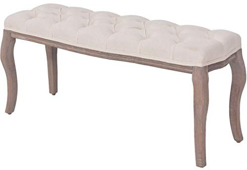 vidaXL Massivholz Bank Luxuriös Sitzbank Flurbank Polsterbank Sitzhocker Betthocker Beistellbank Wohnzimmer 110x38x48cm Cremeweiß Leinen